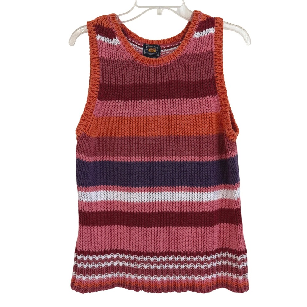 Route 66 Womens Vtg Striped Knit Sweater Vest Pink Orange Ramie Cotton L EUC